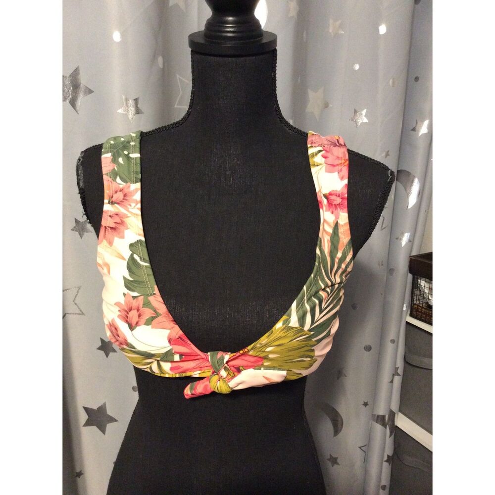 Kona Sol Small Tropical Bikini Top Tie Front Pink Womens